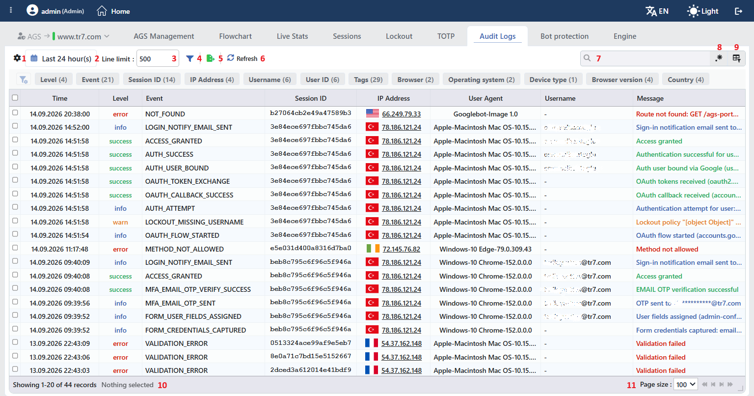 Audit Logs Listing Screen