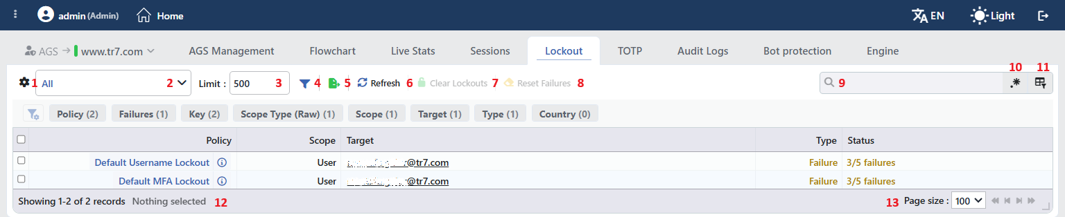 Lockout Listing Screen