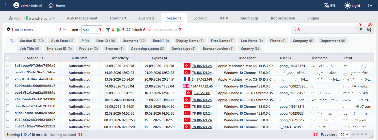 Sessions Listing Screen