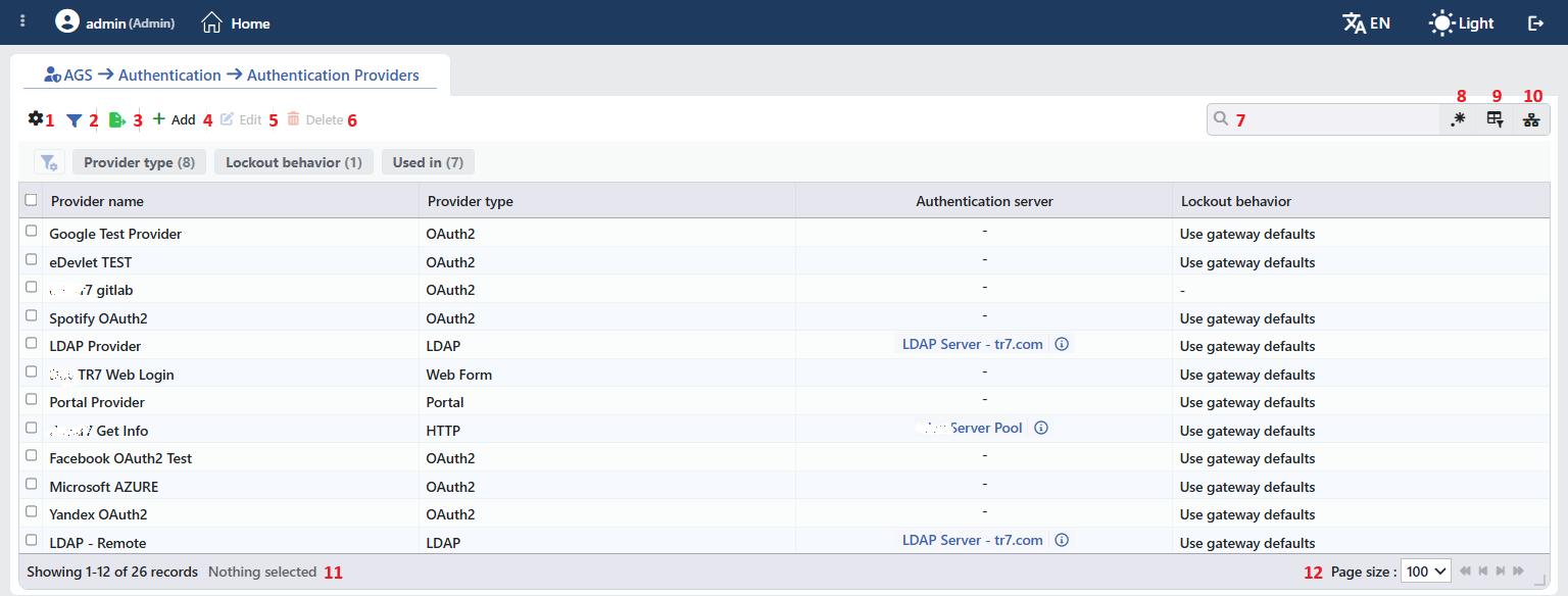 Authentication Providers Profiles Listing Form