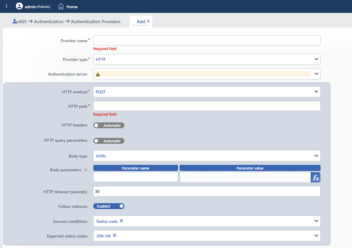 The Form While HTTP Is Selected