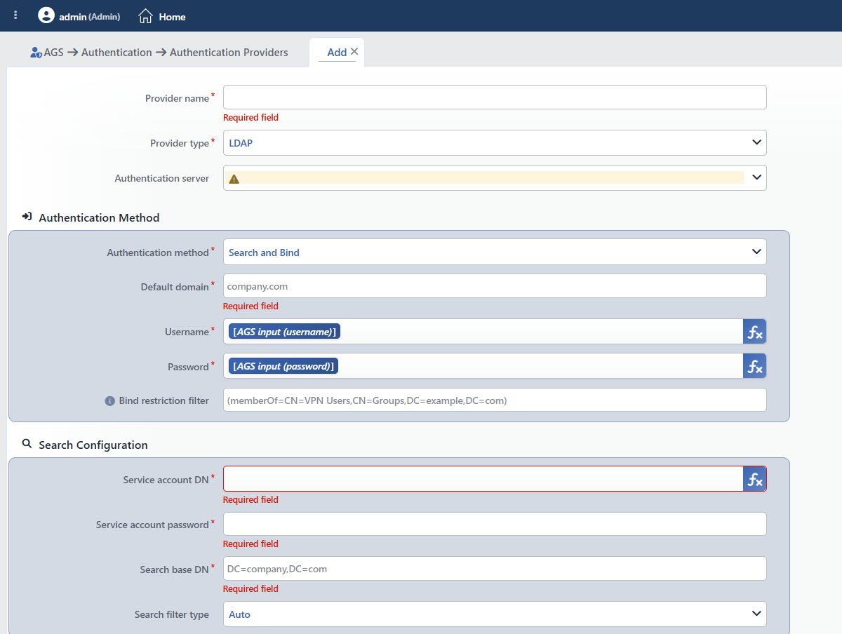 The Form While LDAP Is Selected