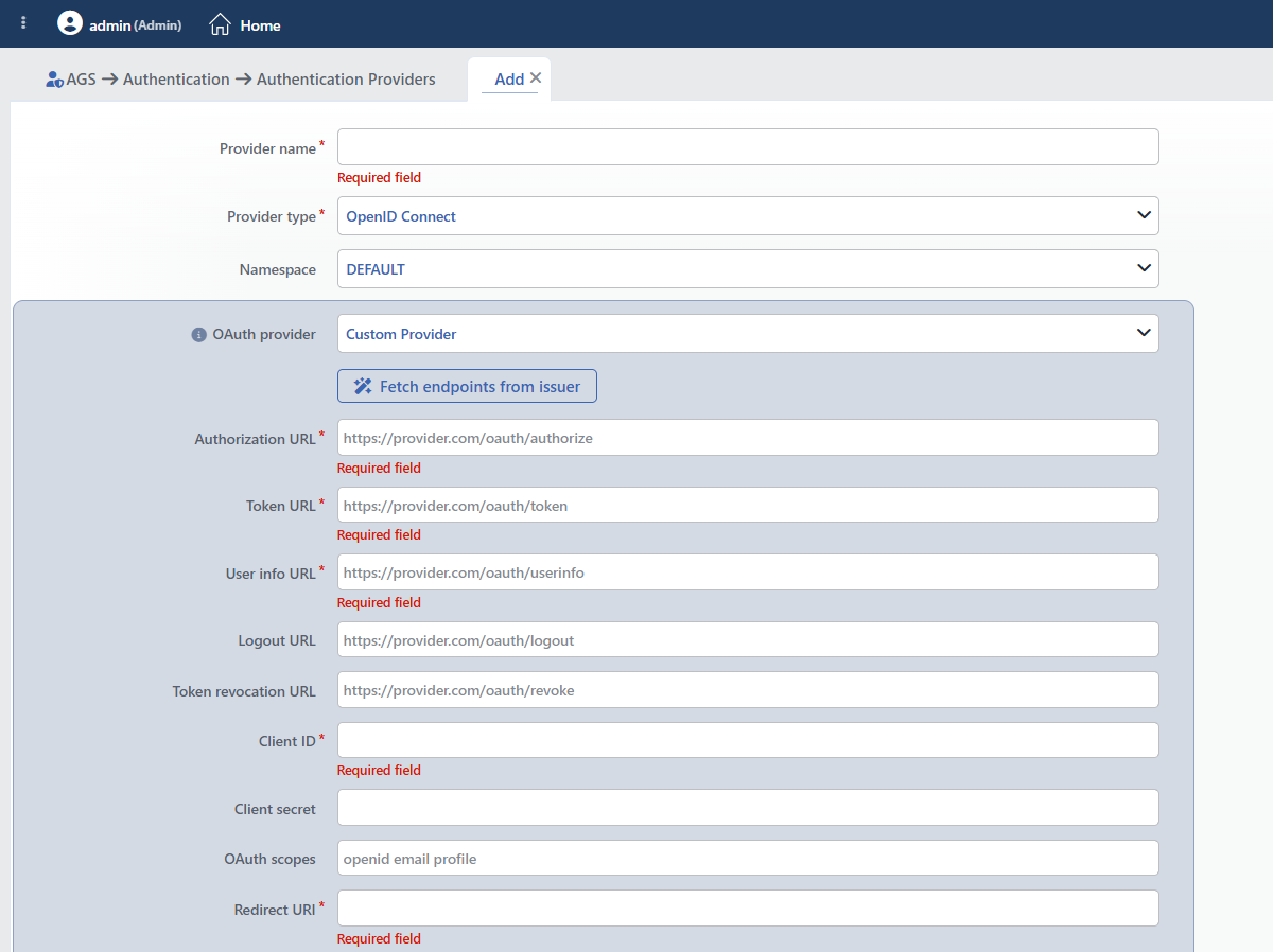 The Form While OpenID Connect Is Selected (Custom Provider)