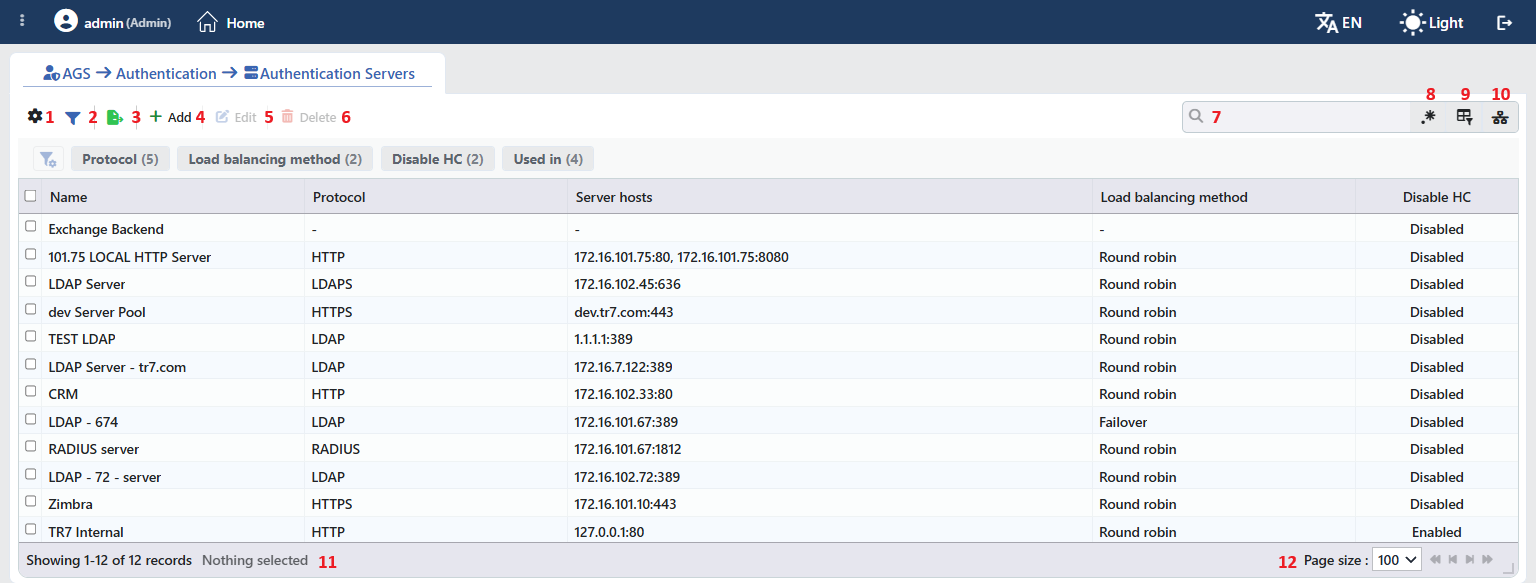 Authentication Servers Profiles Listing Form
