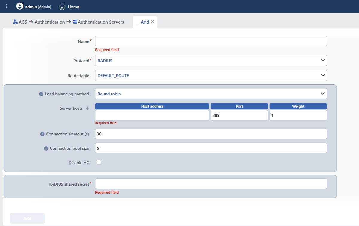 The Form While RADIUS Is Selected