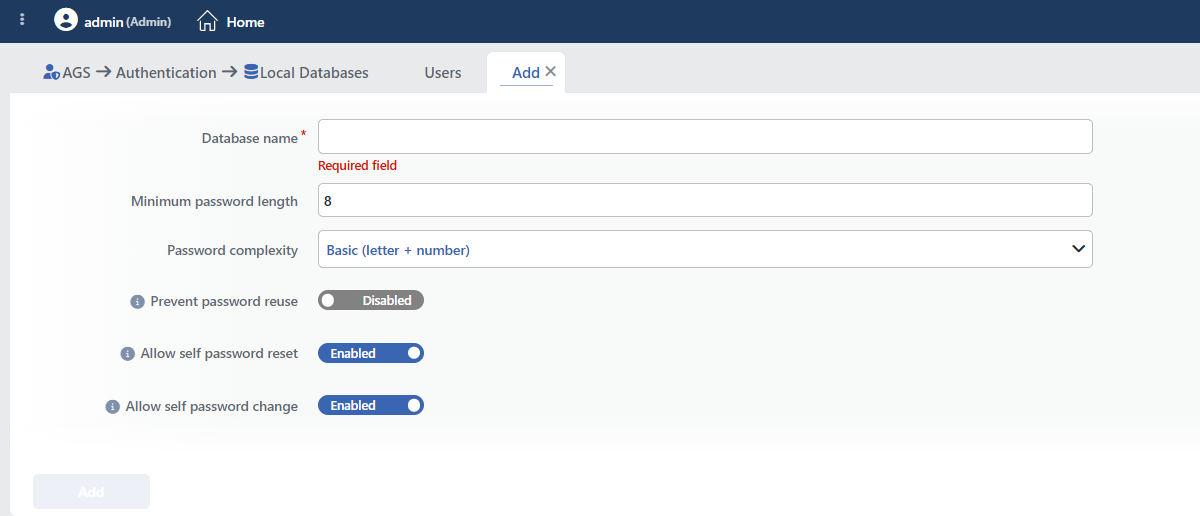 Local Databases Profile Add Form