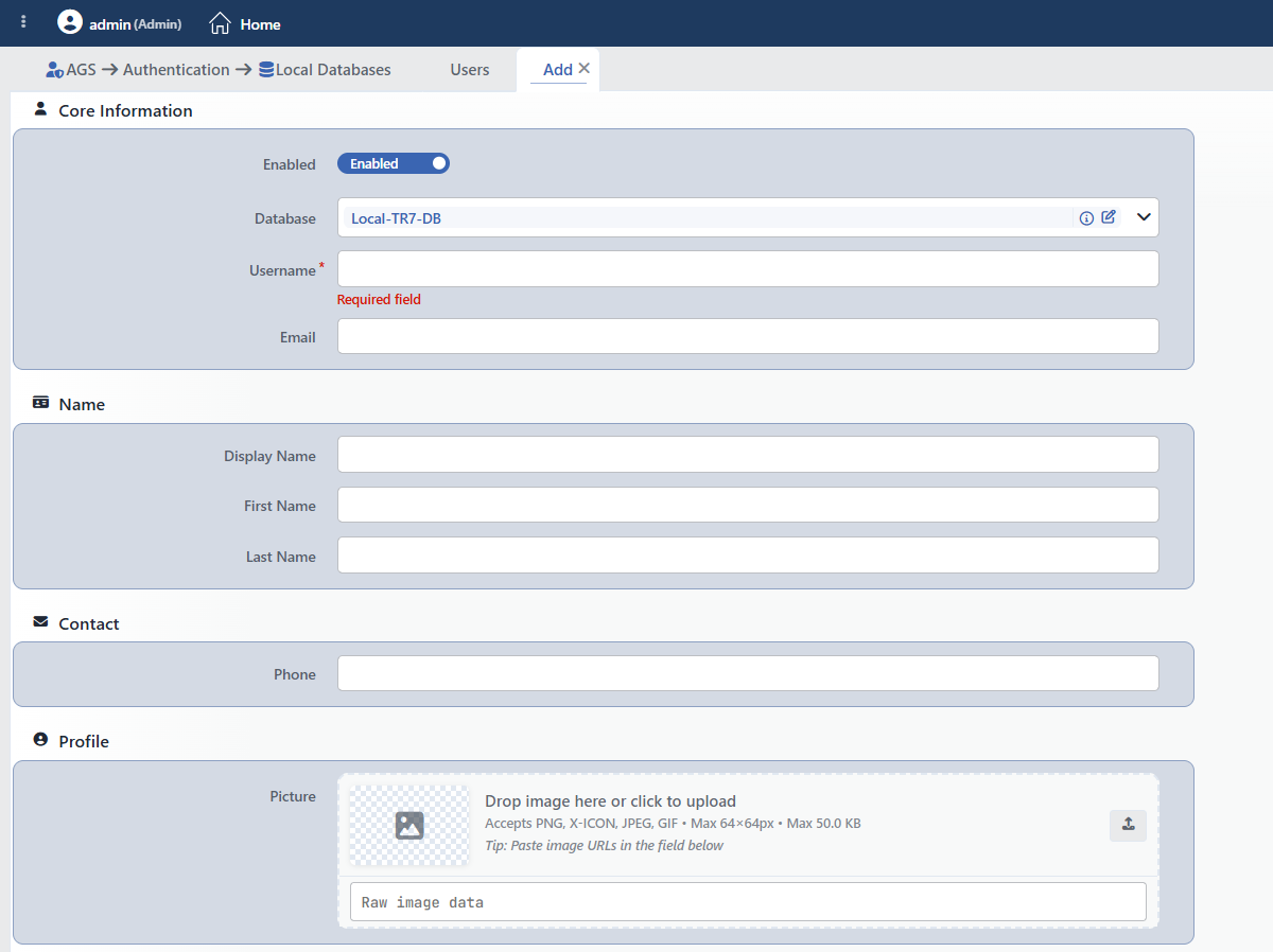 Local User Add Form