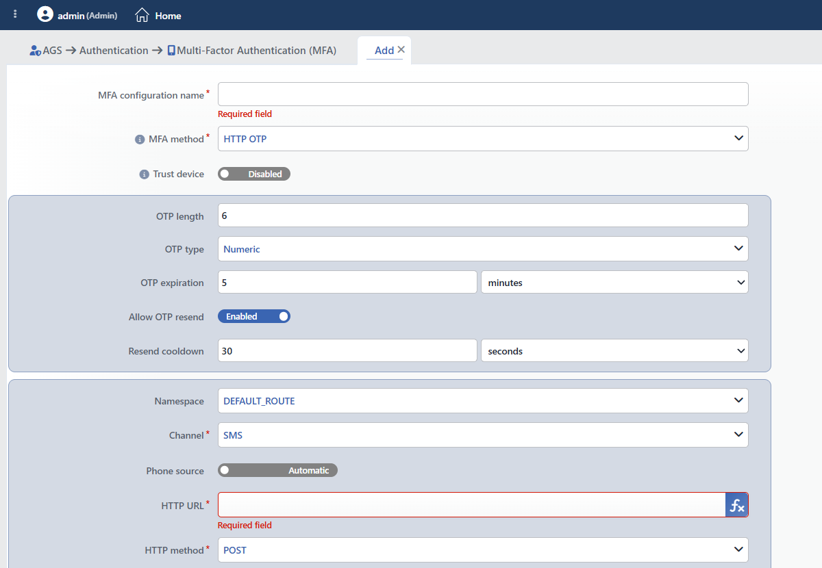 The Form While HTTP OTP Is Selected