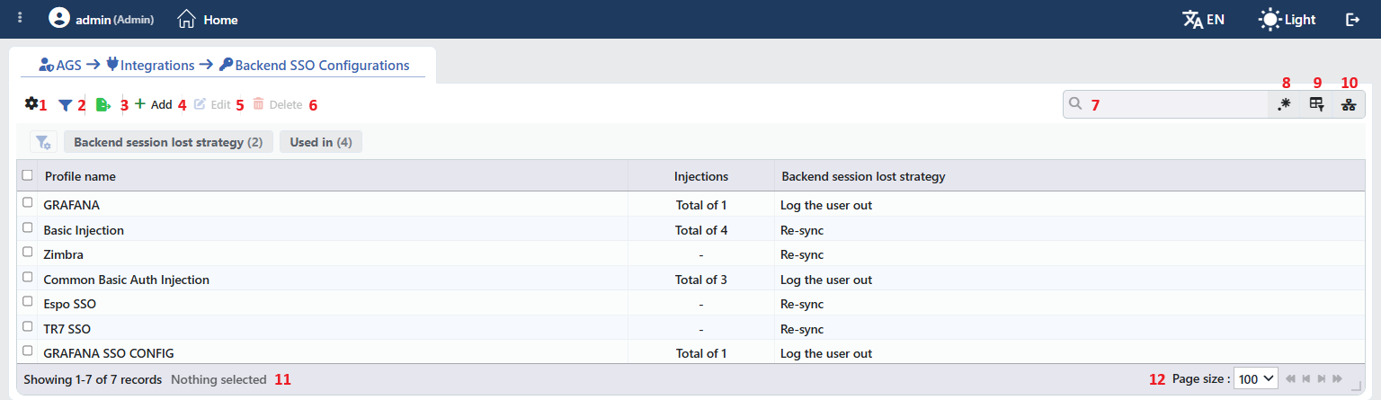 Backend SSO Configurations Listing Form