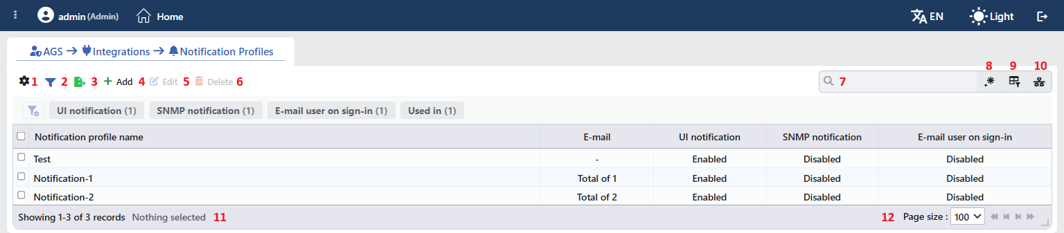 Notification Profiles Profiles Listing Form