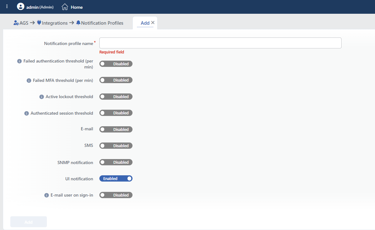 Notification Profiles Profile Add Form