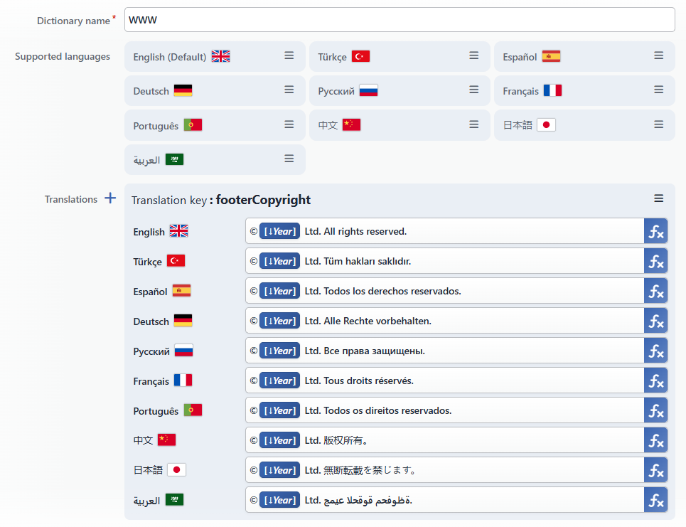 Example Usage: The footerCopyright Key