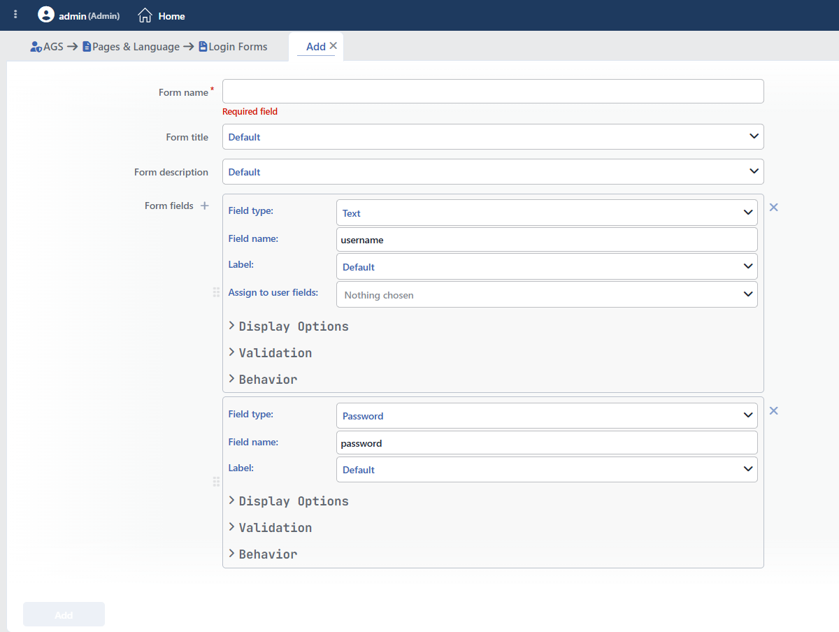 Login Forms Profile Add Form