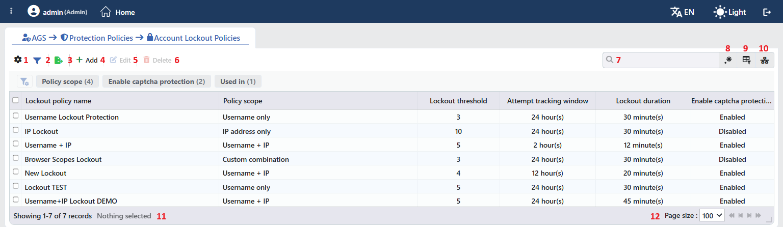 Account Lockout Policies Profiles Listing Form