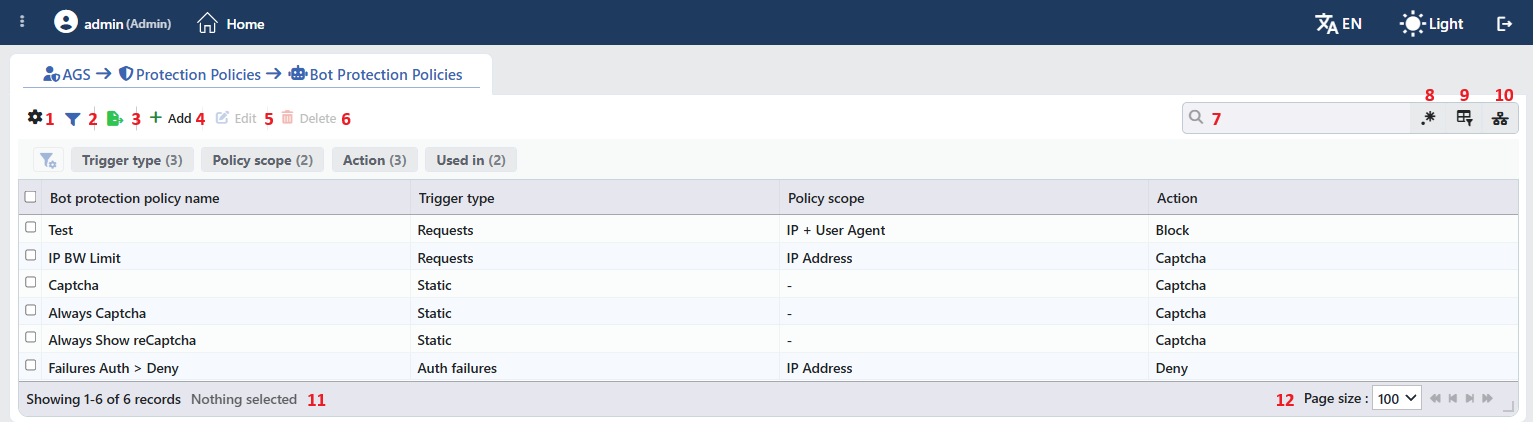 Bot Protection Policies Profiles Listing Form