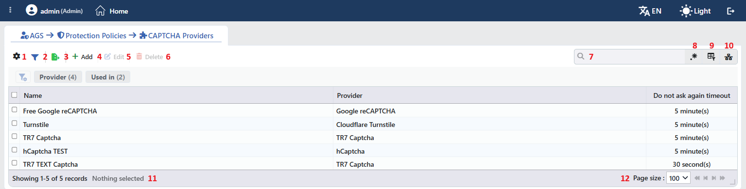 CAPTCHA Providers Profiles Listing Form