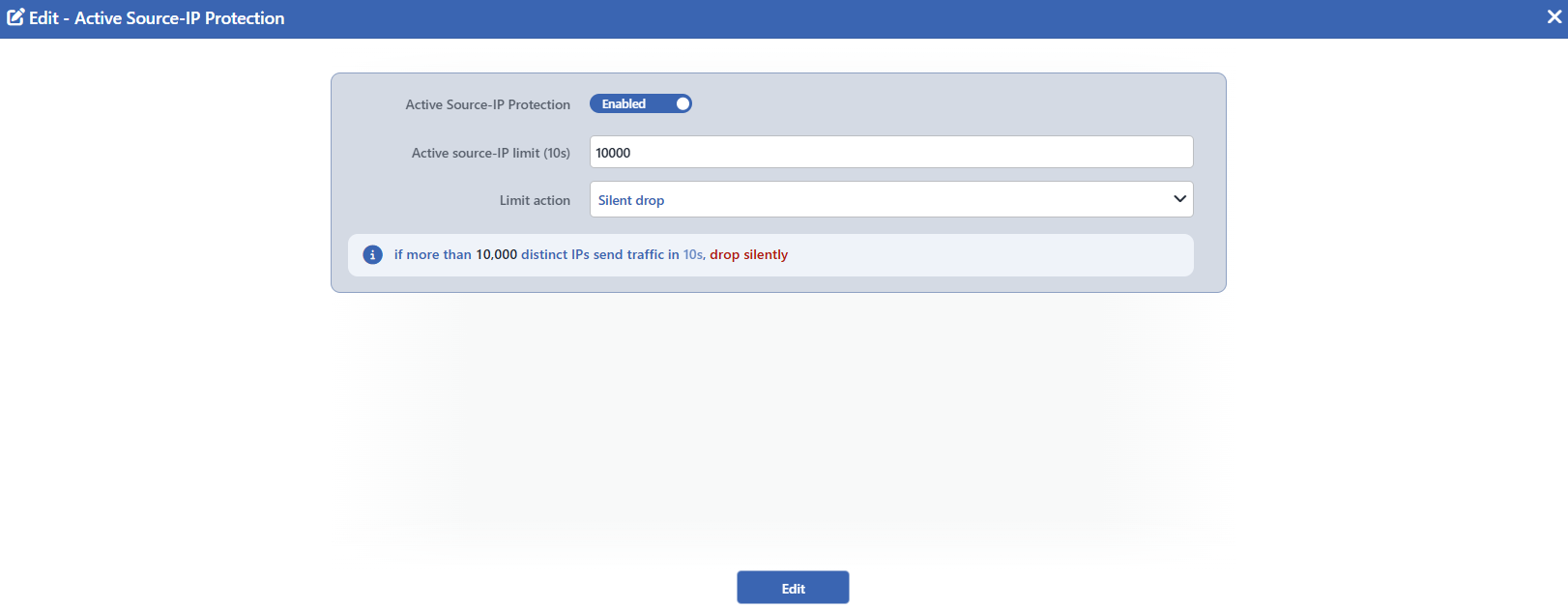 The Active Source-IP Protection Edit Screen