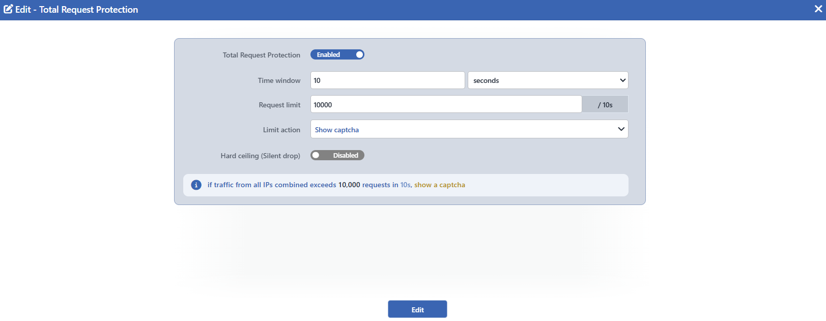 The Total Request Protection Edit Screen
