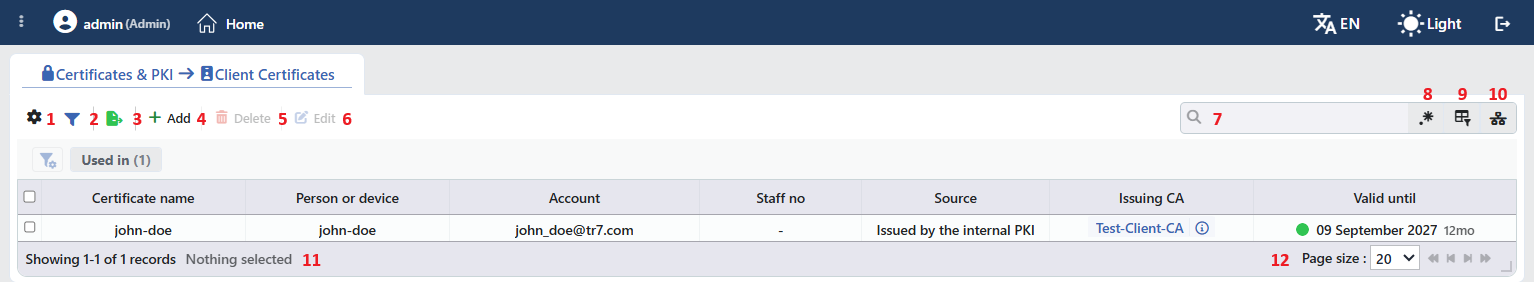 The Client Certificates Listing Form