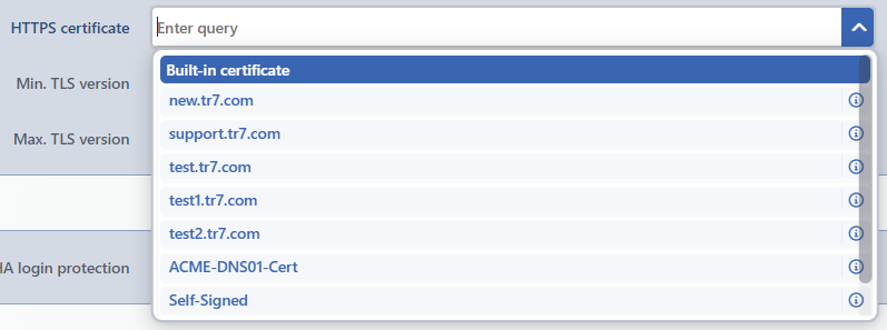 The Certificate Selection Drop-down Menu on the Access Screen