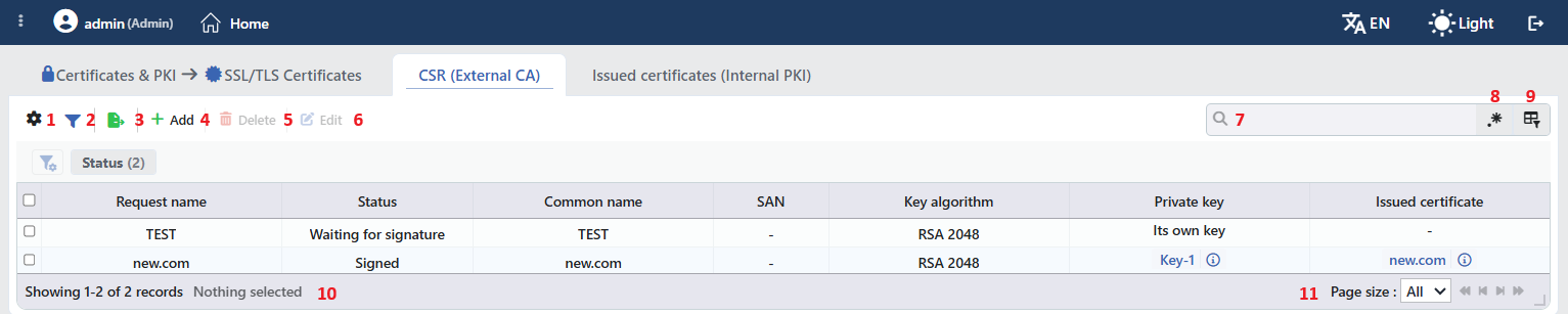 The CSR (External CA) Listing Form