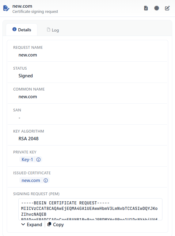 The Preview of the Selected CSR (External CA)
