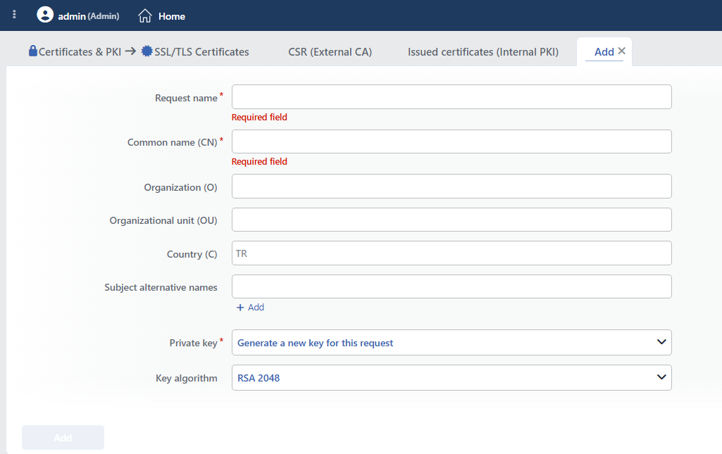 The CSR (External CA) Adding Form