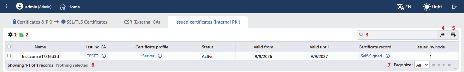 The Issued Certificates (Internal PKI) Listing Form