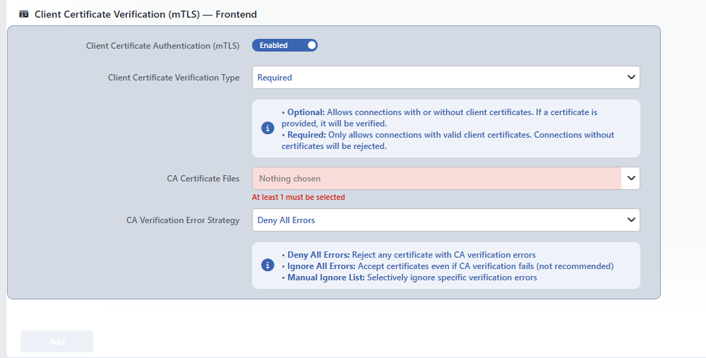 The Client Certificate Verification (mTLS) Section