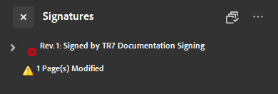 Adobe Acrobat Reader: the signature panel on a modified document