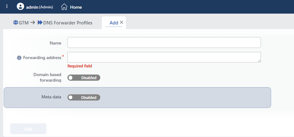 DNS Forwarder Profile Add Form