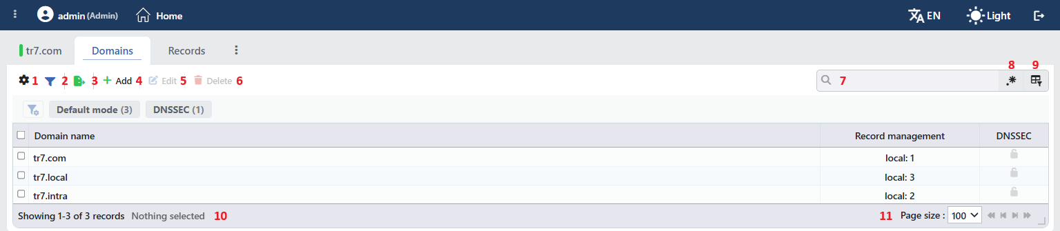 Domain Names Listing Screen