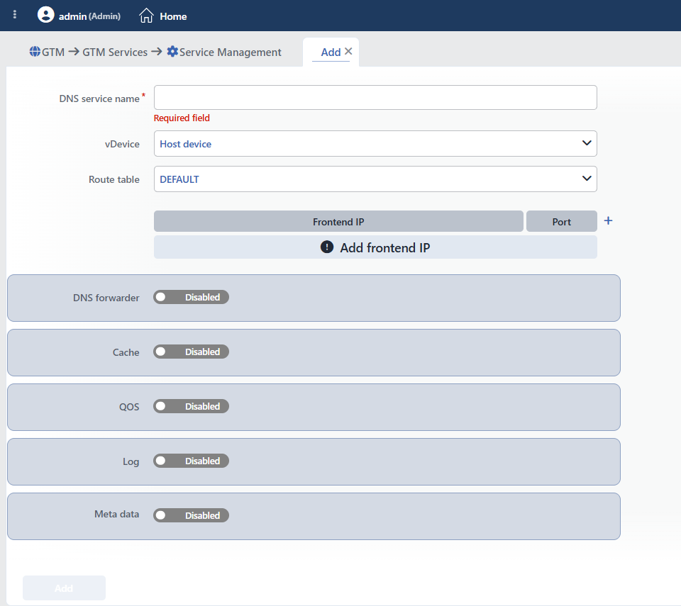 DNS Service Add Form