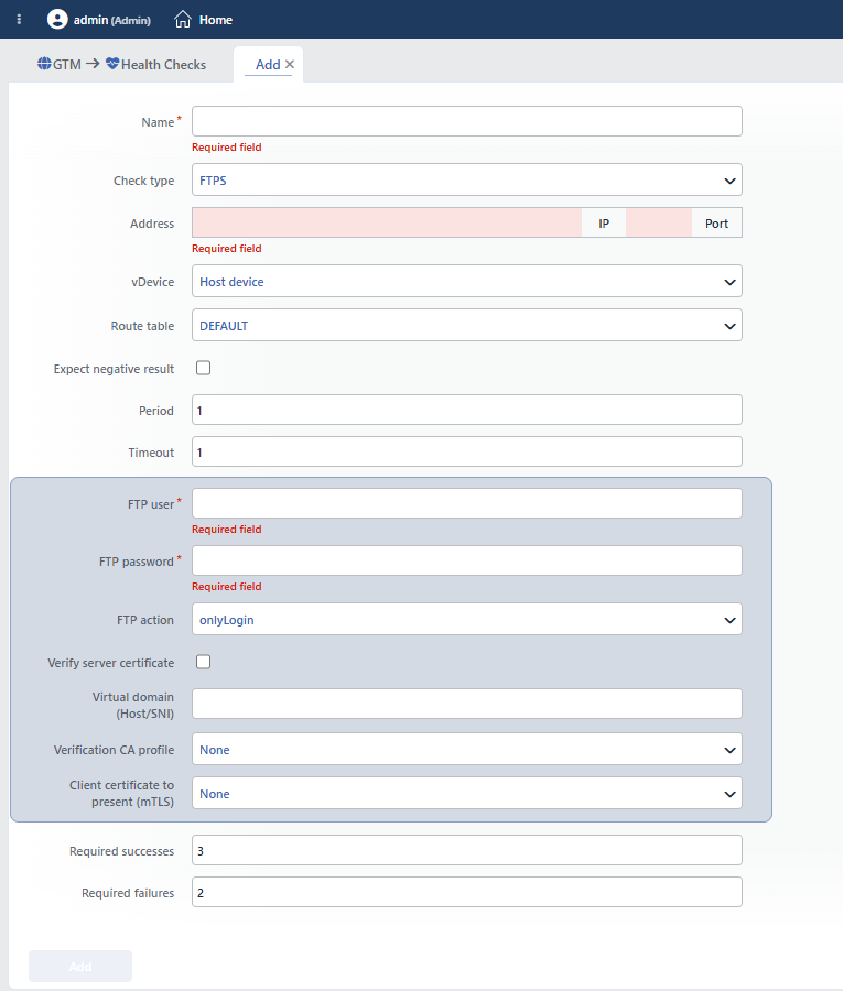 FTPS HC Add Form