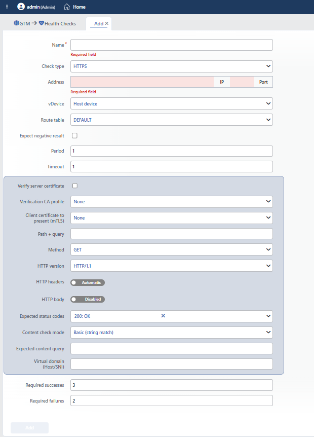HTTPS HC Add Form