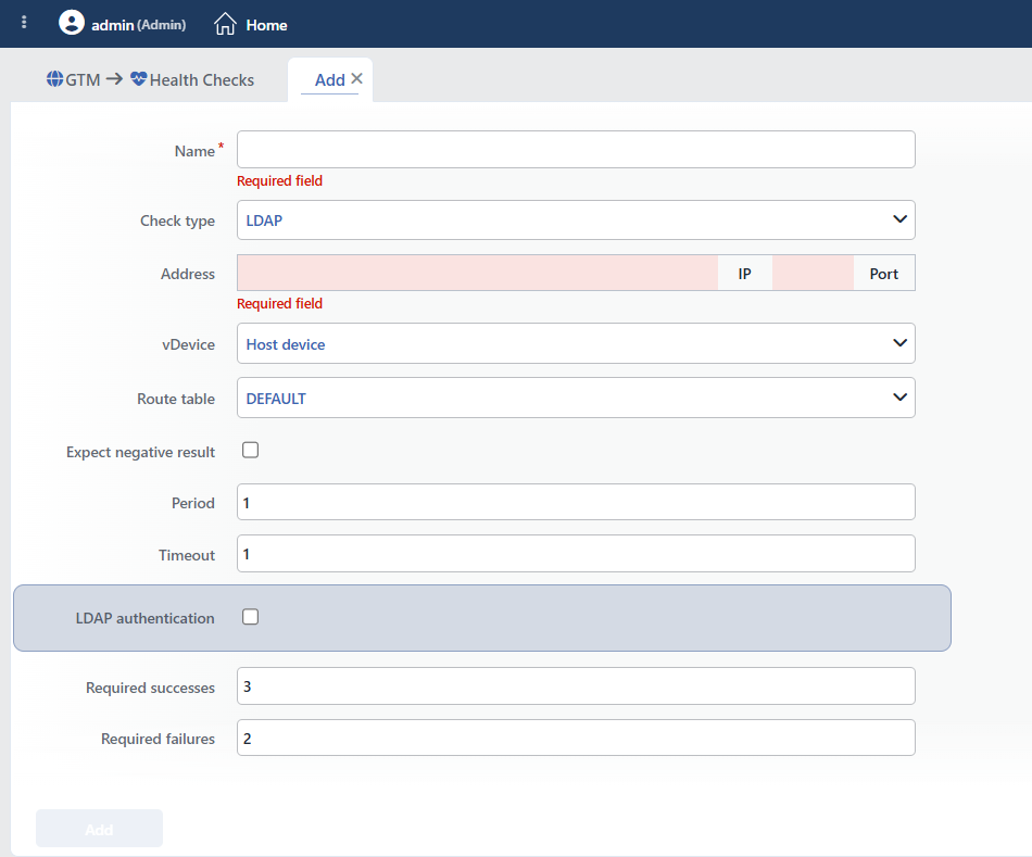 LDAP HC Add Form