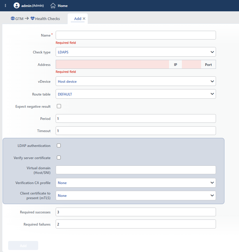 LDAPS HC Add Form