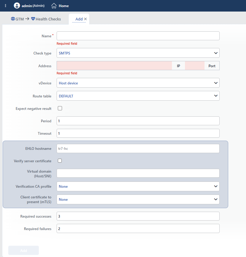 SMTPS HC Add Form