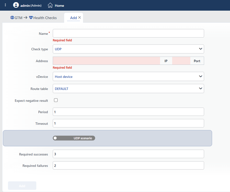 UDP HC Add Form
