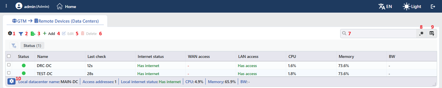 Remote Data Centers Listing Screen