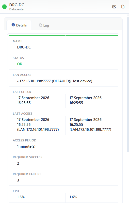 Preview of the Selected Data Center