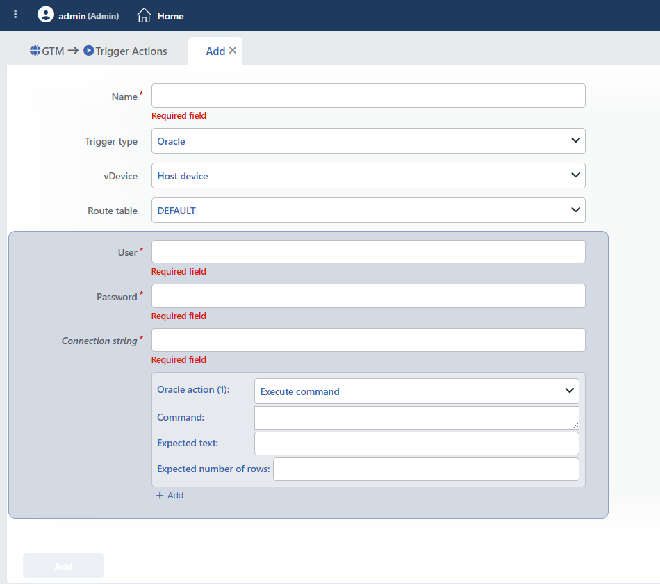 Oracle Trigger Action Add Form