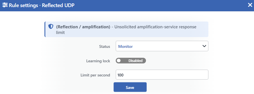 Reflected UDP Edit Screen