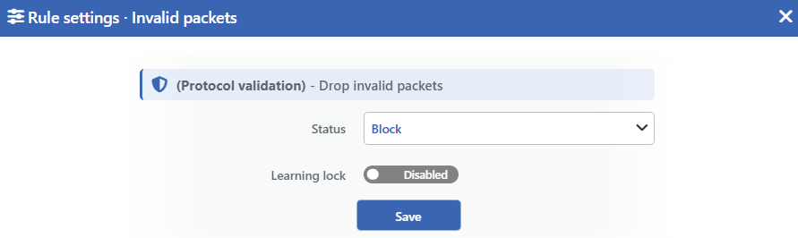 Invalid Packets Edit Screen