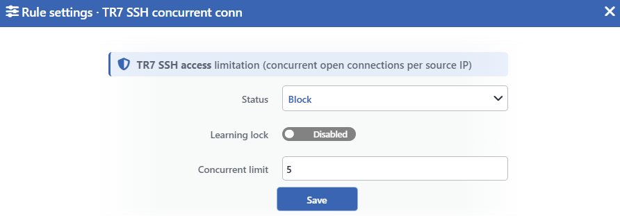 TR7 SSH Concurrent Conn Edit Screen