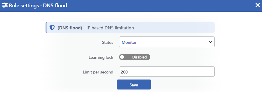DNS Flood Edit Screen