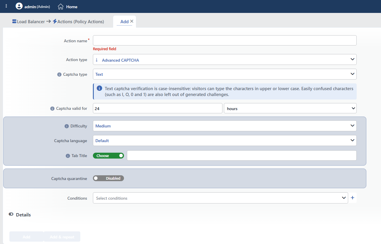 Advanced Captcha Action Add Form