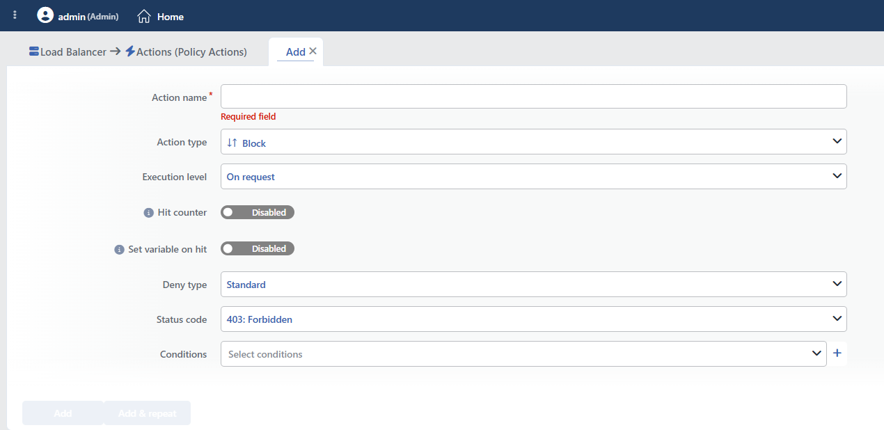 Block Action Add Form