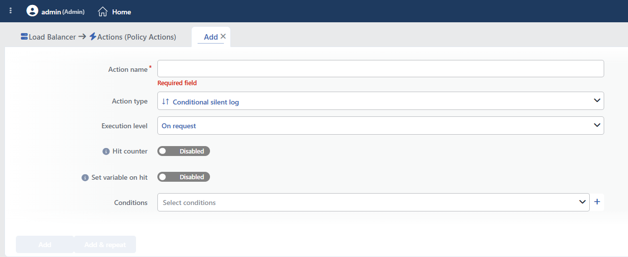 Conditional Silent Log Action Add Form