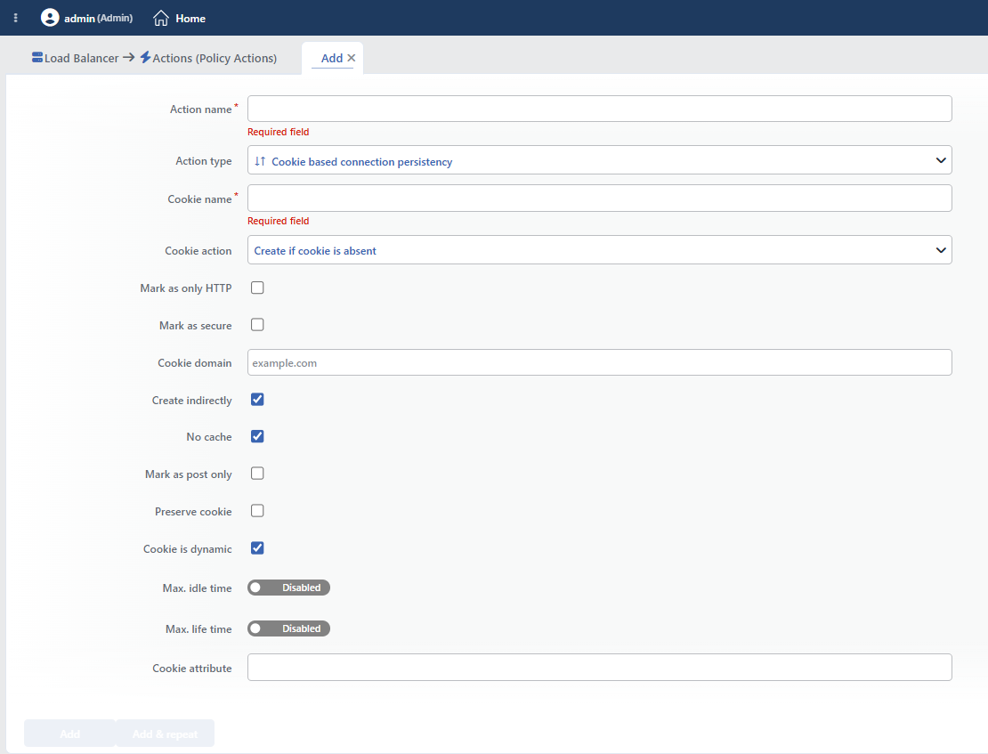 Cookie Based Connection Persistency Action Add Form